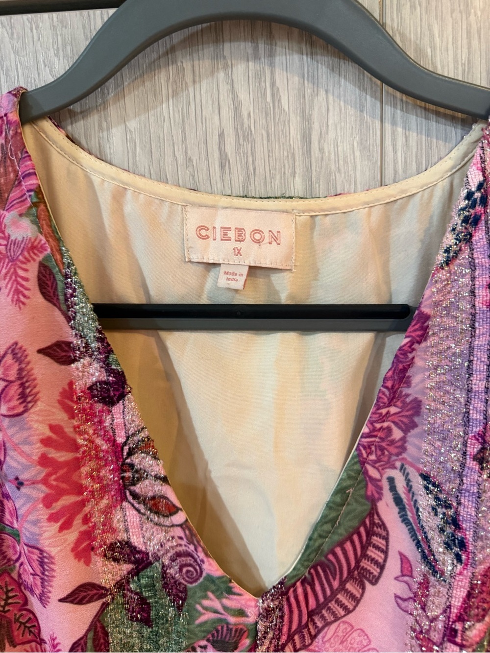 Ciebon Pink Tropical Print Metallic Flutter Cap Sleeve Maxi Dress 1X - Picture 9 of 11